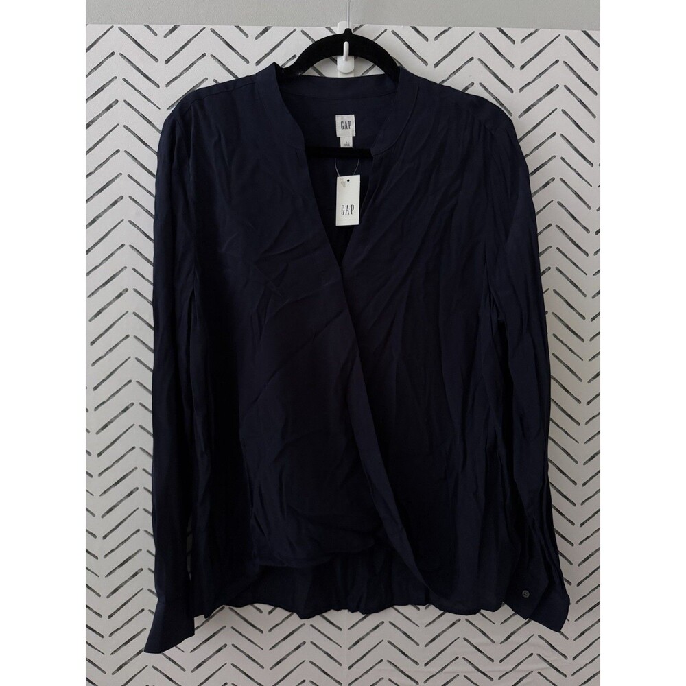 NEW Gap Long Sleeve Folded Wrap Navy Uniform Blouse Top Size Large